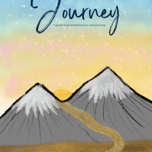 Planner cover of snow capped mountains and a road leading up through the mountain with Journey written at the top over a blue sky.